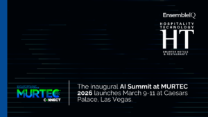 AI Summit at MURTEC 2026 logo overlaid on a photo of restaurant executives at a conference in Las Vegas.